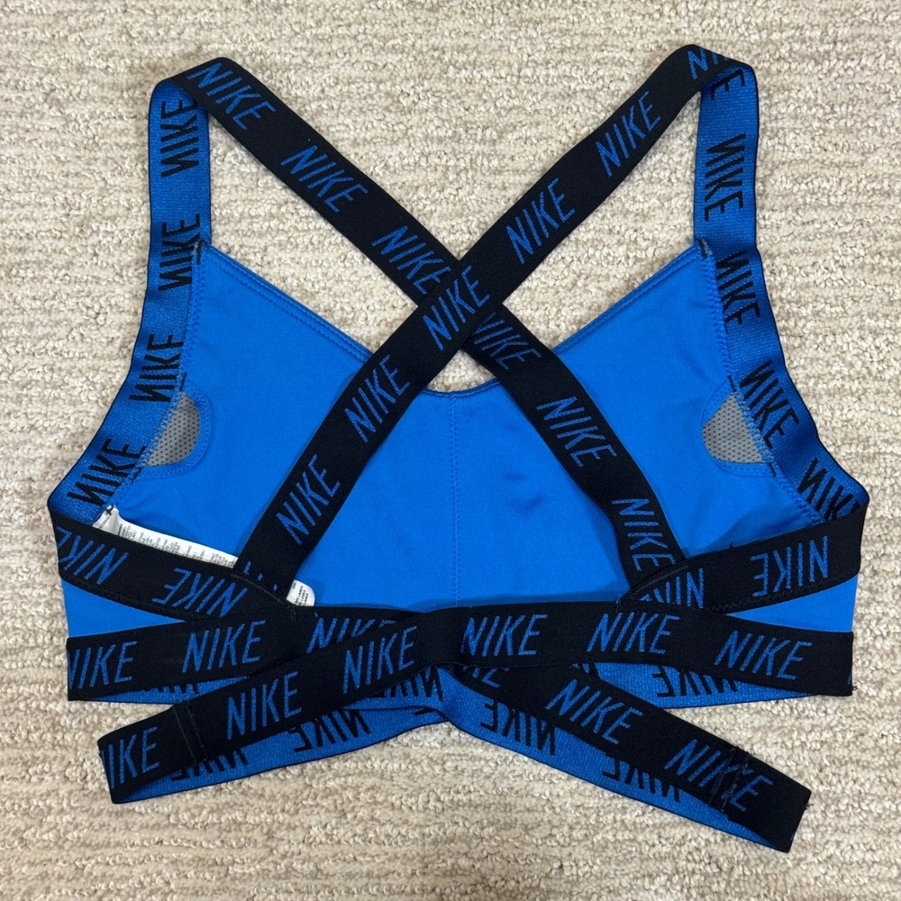 Nike Indy Logo Sports Bra Blue Black Cross Back Strappy Small BV3778-480 - Picture 3 of 5